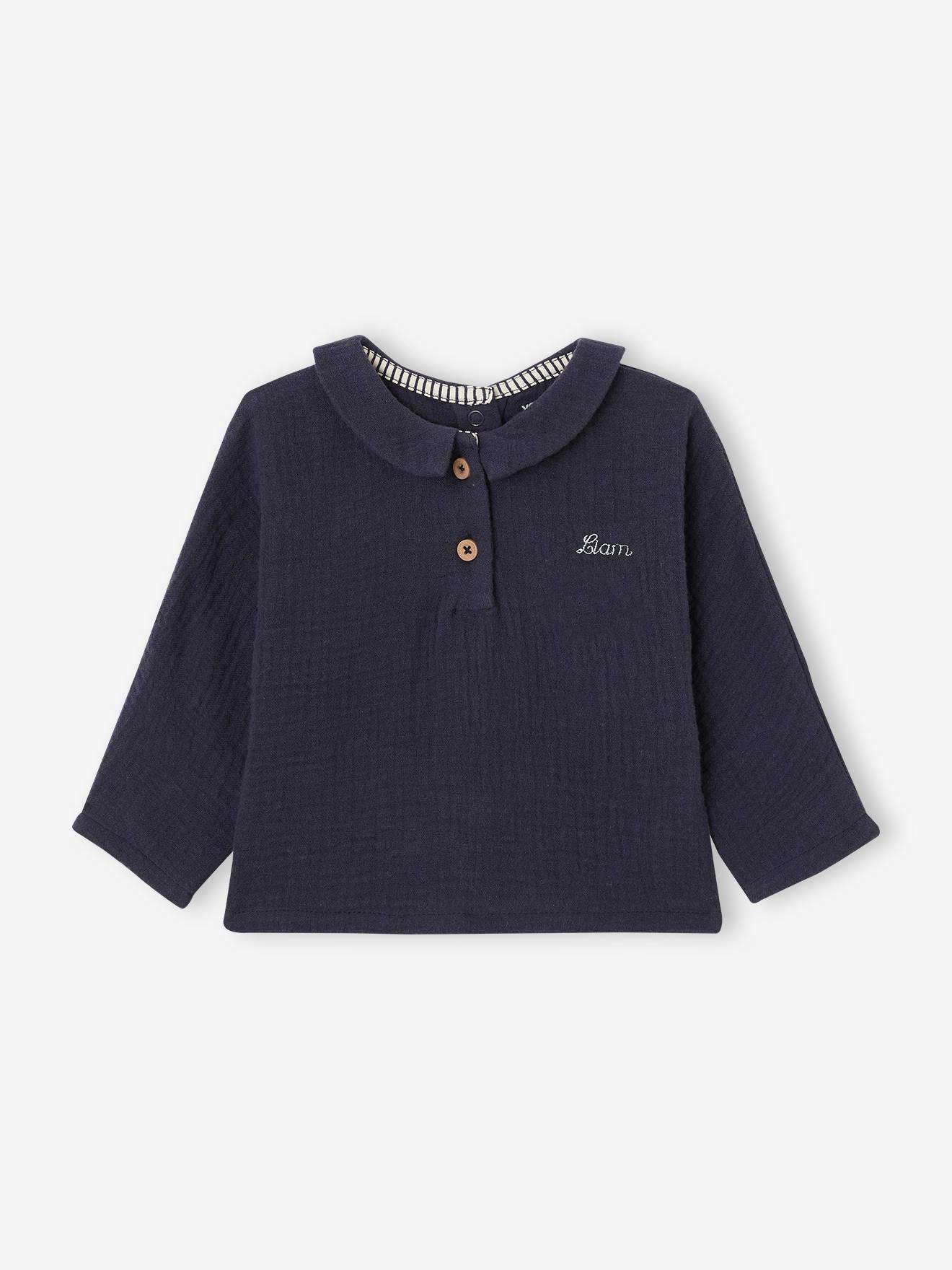 Vertbaudet Babyshirt Van Katoengaas Om Te Personaliseren Nachtblauw