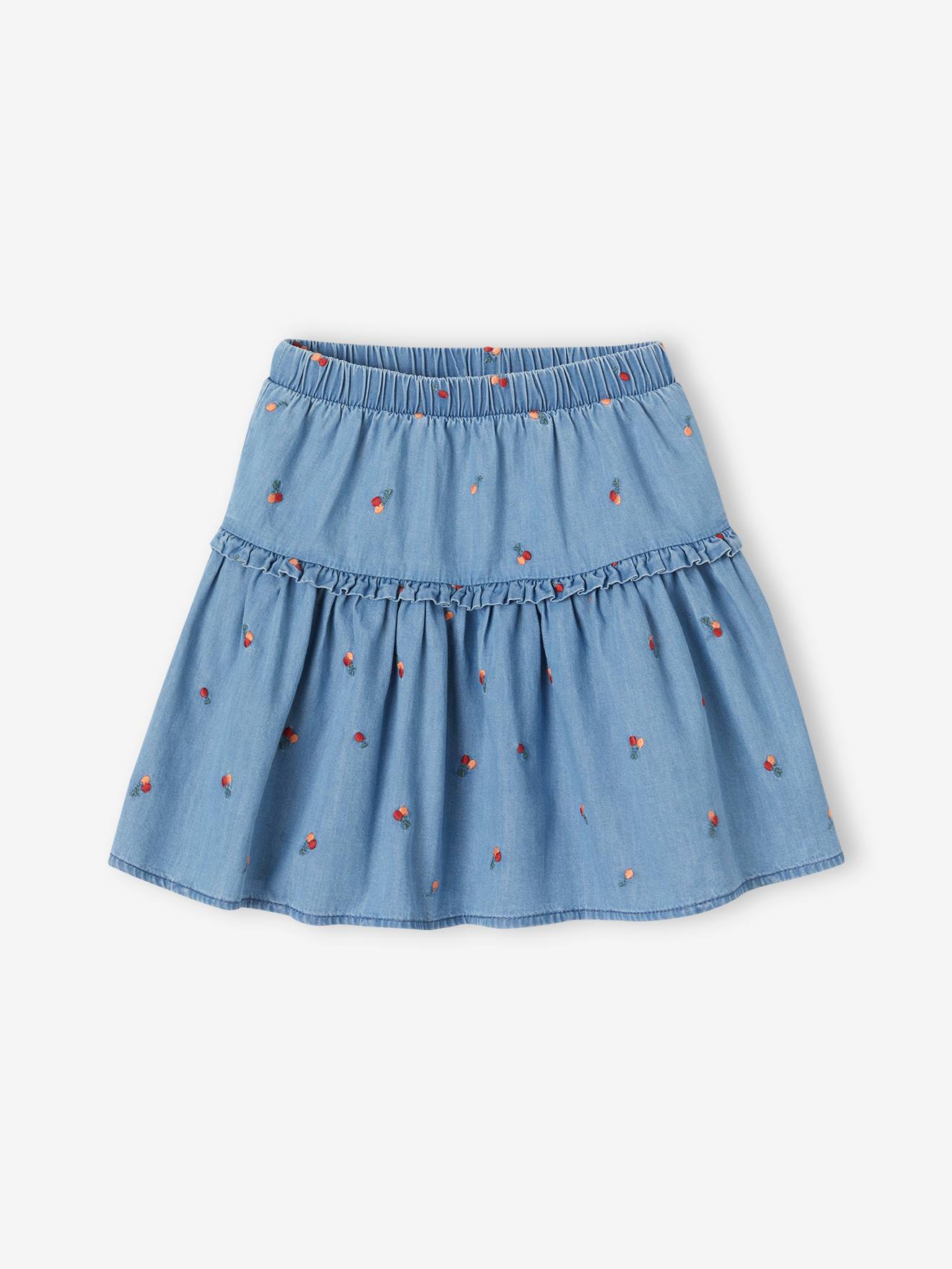 Vertbaudet Geborduurde Meisjesrok Mer Kersen Van Licht Denim Stone