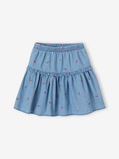 Jupe brodée cerises fille en denim léger  - vertbaudet enfant