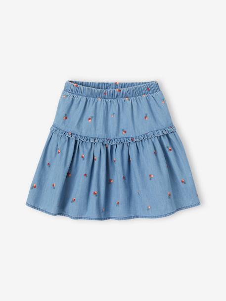 Jupe brodée cerises fille en denim léger  - vertbaudet enfant