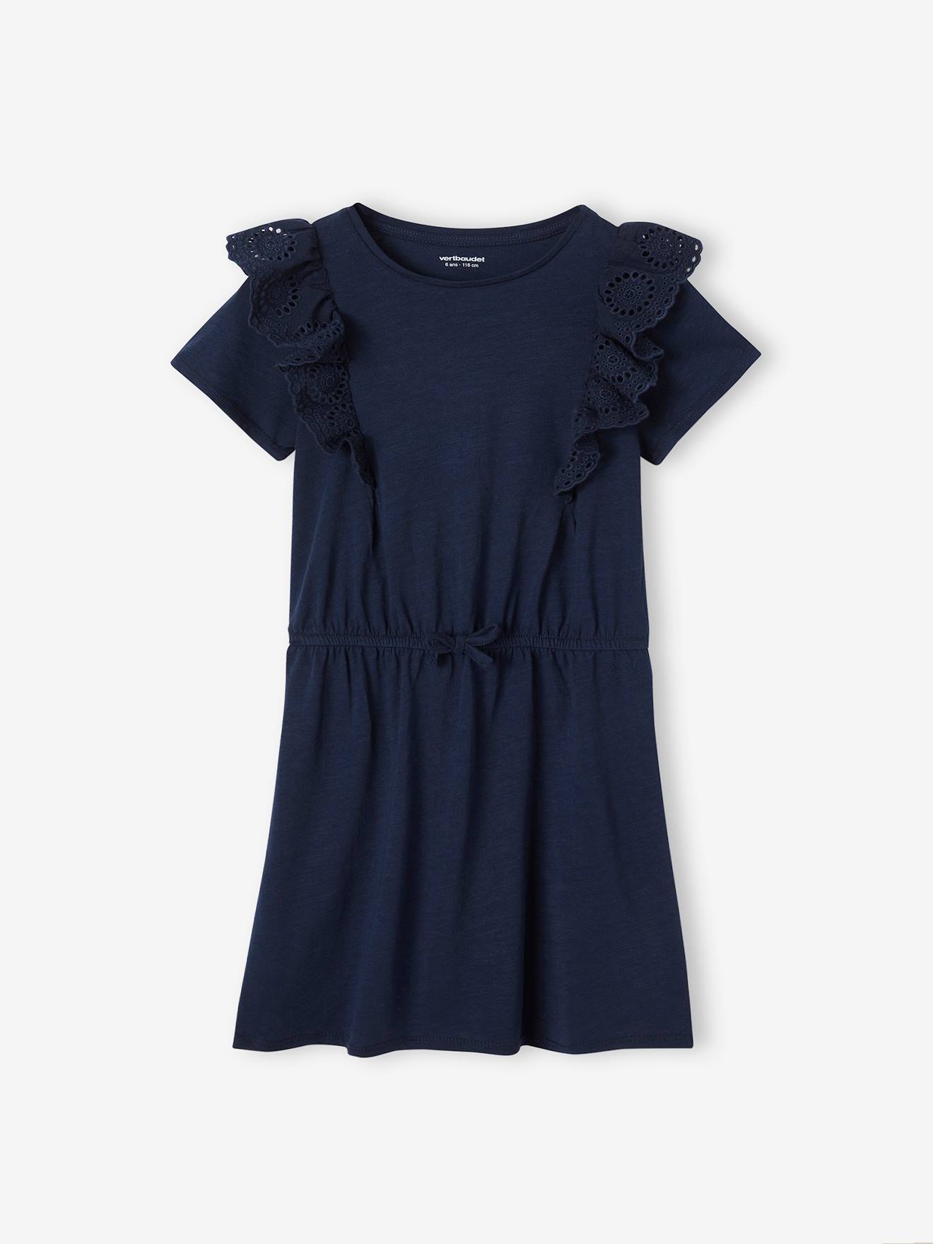 Vertbaudet Jurk Met Ruches Van Engels Borduurwerk Marineblauw