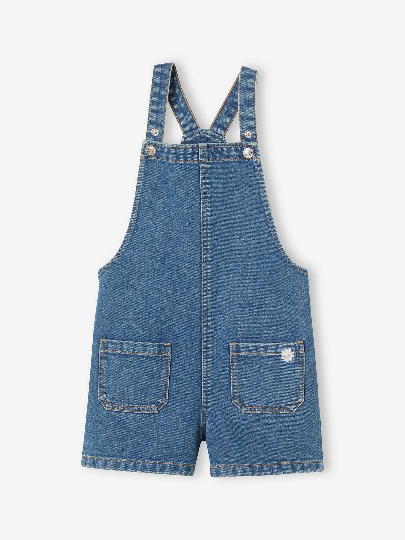 Salopette En Jean Vertbaudet Pour Fille - Denim 100% Coton - Bretelles Réglables - Poches - Style Seventies