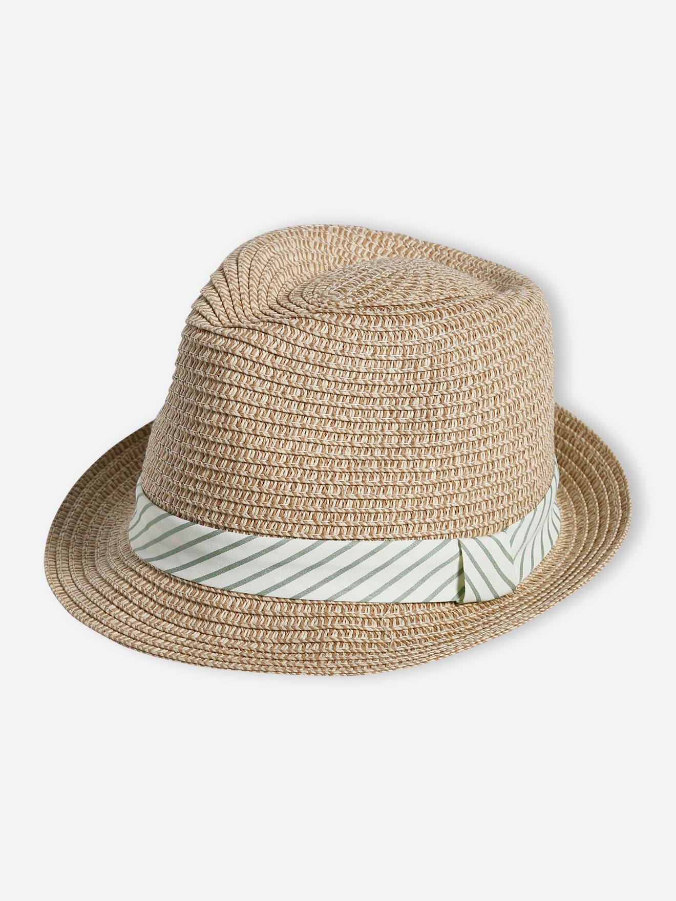 Chapeau Borsalino Aspect Paille Pour Garçon - Vertbaudet, Ruban Rayé, Style élégant - 8