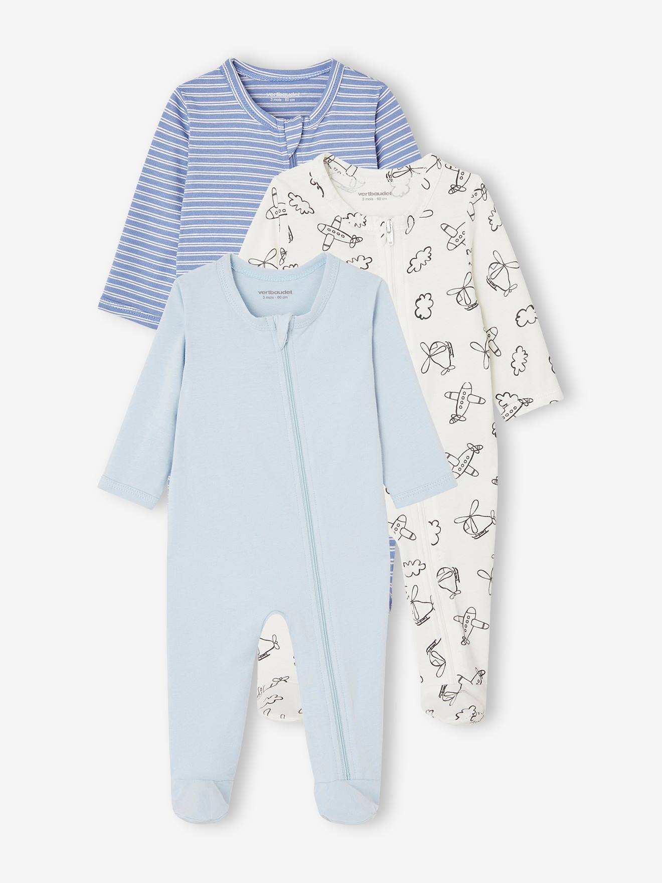 Vertbaudet Set Van 3 Pyjama's Van Jersey Met Rits Basics Chambrayblauw