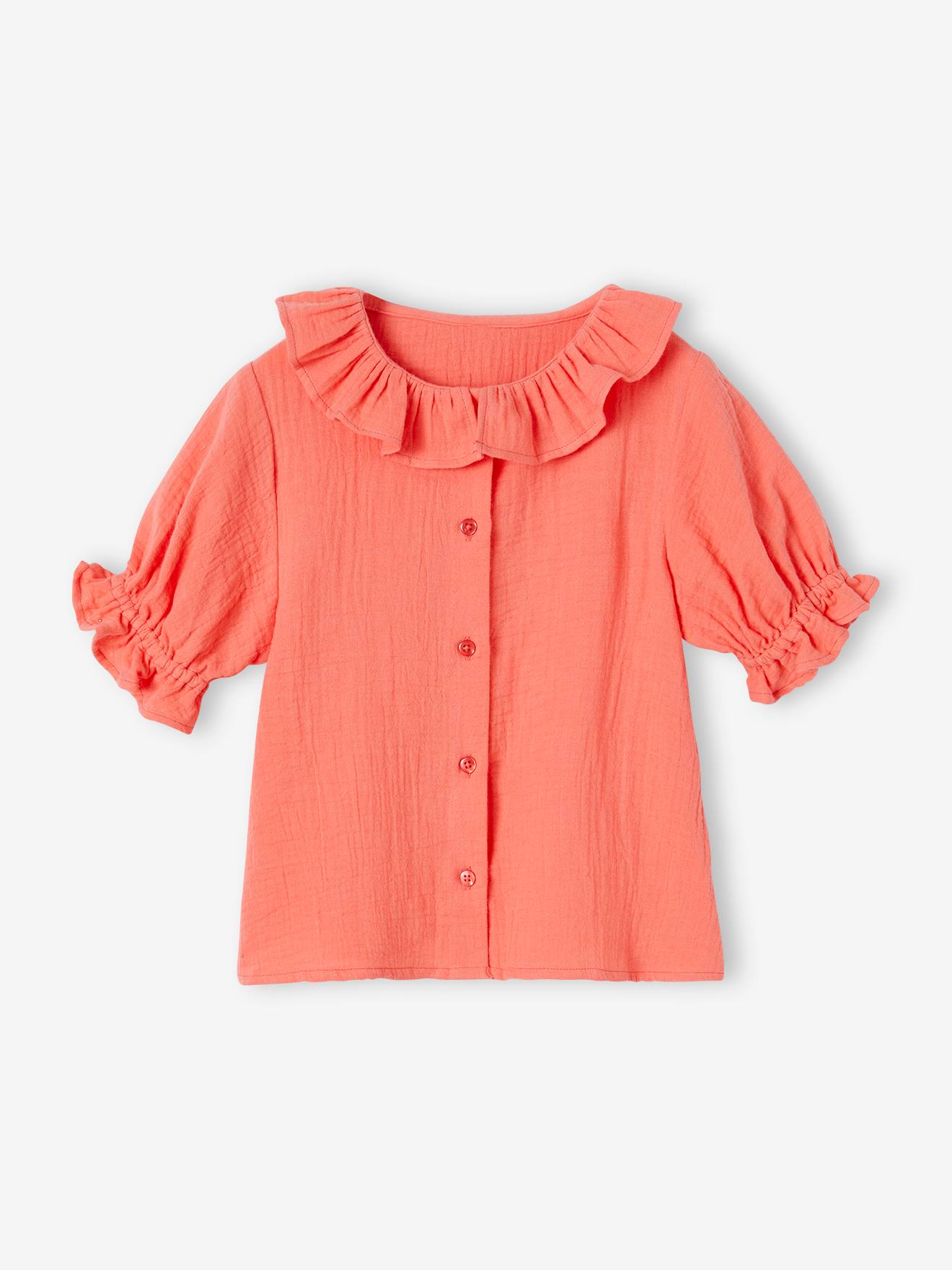 Vertbaudet Meisjesblouse Met Kraagje Van Katoengaas Koraal