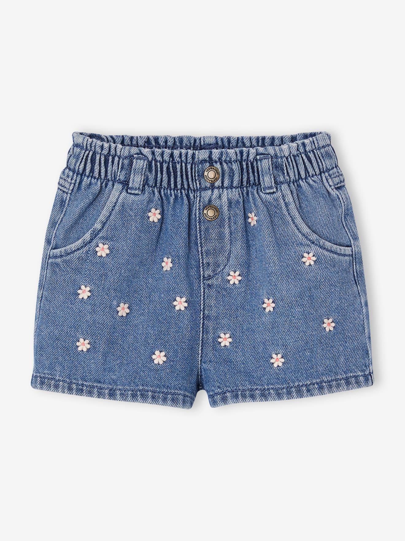 Vertbaudet Baby Denim Short Met Madeliefborduursel Stone