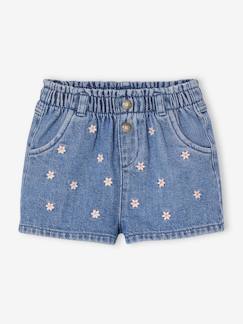 -Short en denim bébé broderie marguerites