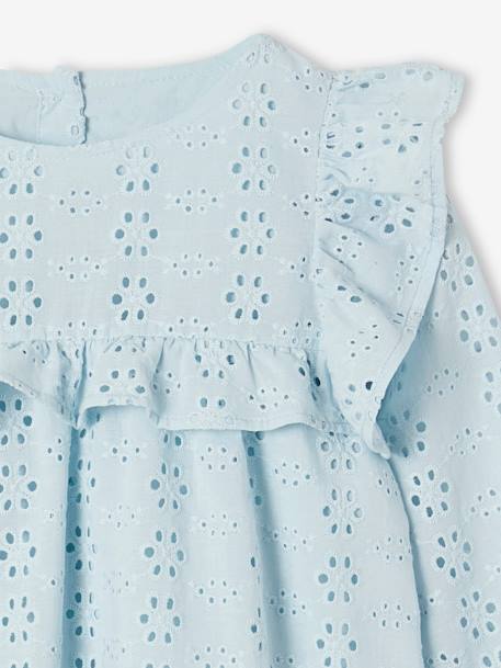 Blouse à volants en broderie anglaise fille bleu ciel+vert sauge - vertbaudet enfant 