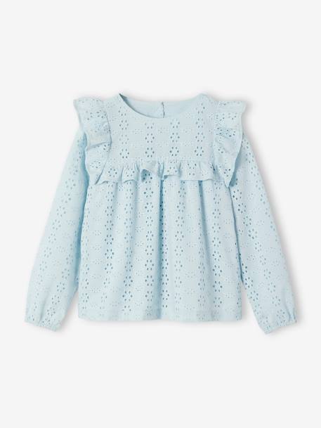 Blouse à volants en broderie anglaise fille bleu ciel+vert sauge - vertbaudet enfant 