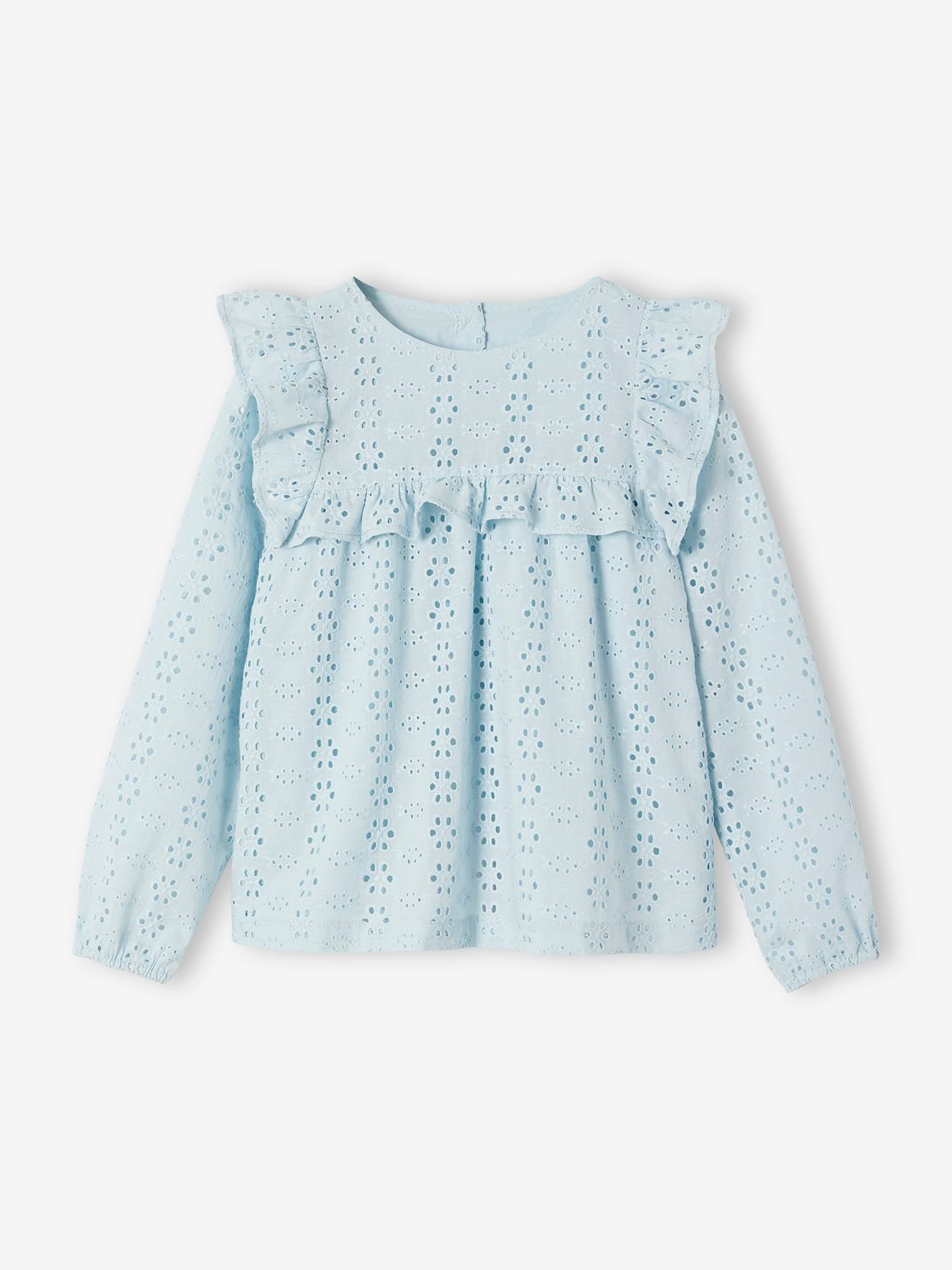 Vertbaudet Blouse Met Ruches Van Engels Borduurwerk Meisje Hemelsblauw