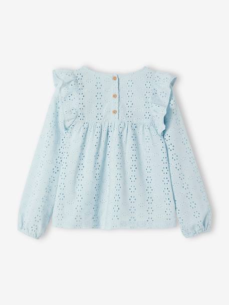 Blouse à volants en broderie anglaise fille bleu ciel+vert sauge - vertbaudet enfant 