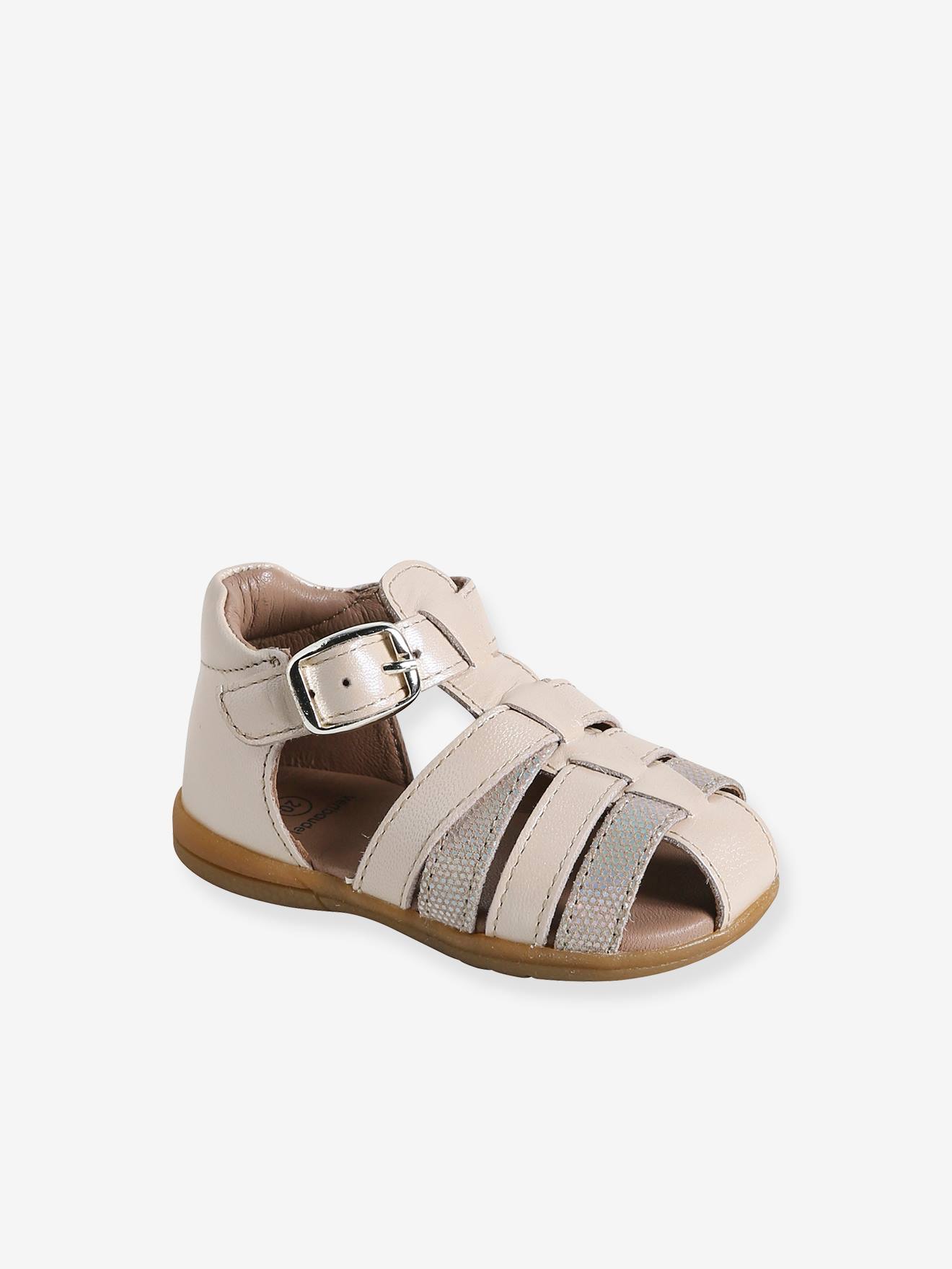 Vertbaudet Leren Baby Meisjesschoenen Voor De Eerste Stapjes Iriserend Beige