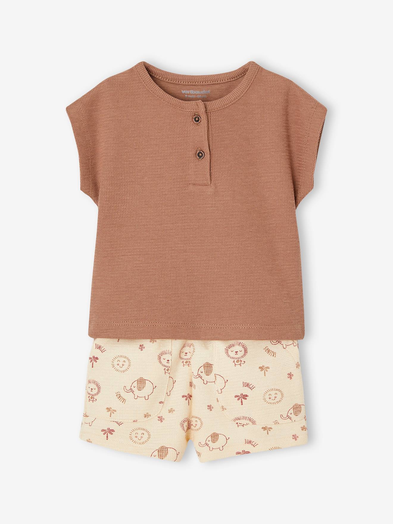 Vertbaudet Geboorteset, Tunesisch T-shirt + Babyshort Mokka