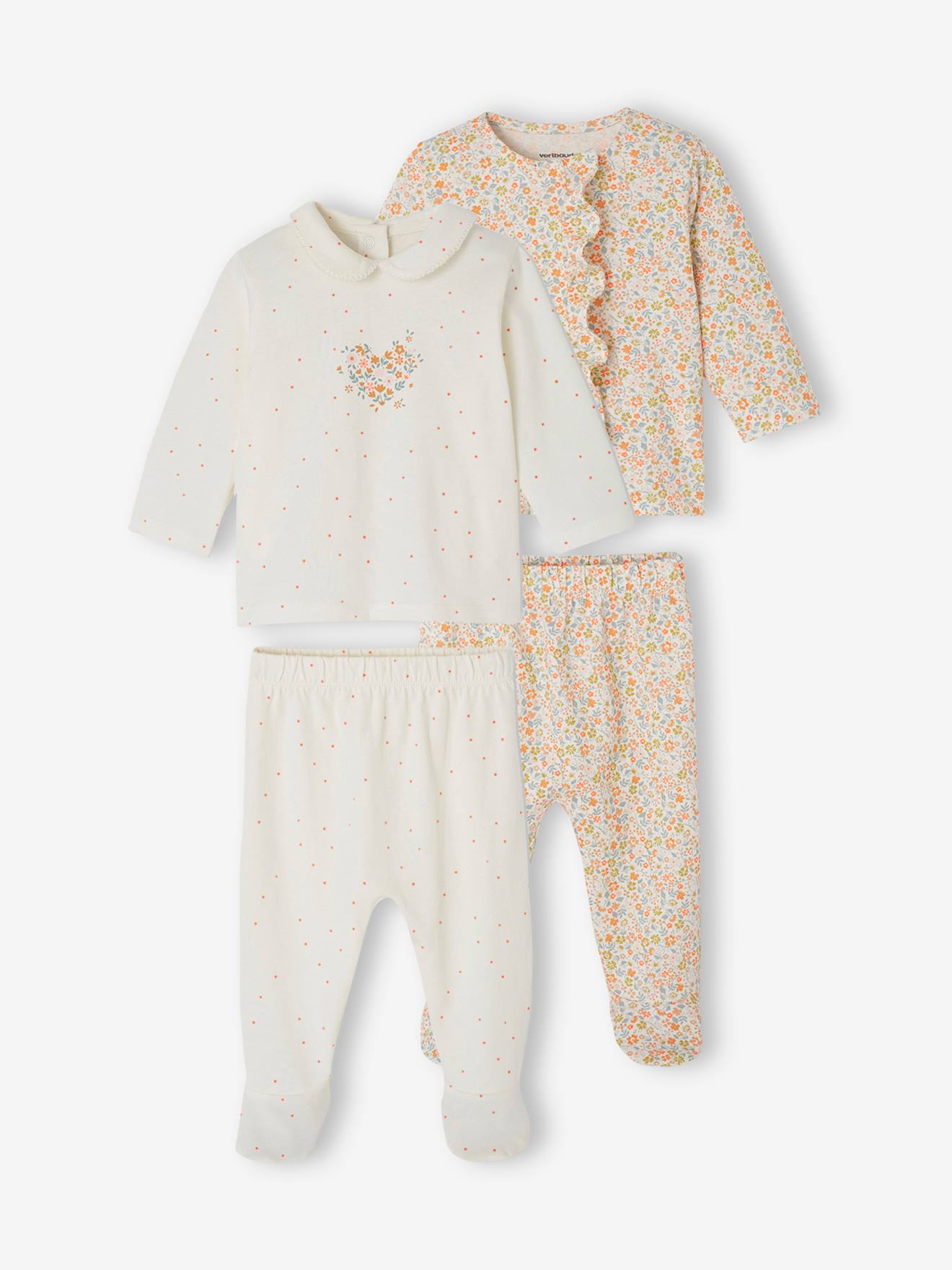 Vertbaudet Set Van 2 Tweedelige Babypyjama's Van Katoenjersey Ecru