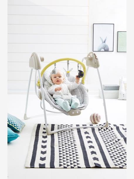 Schommelstoel met speeltjesboog Babyswing van VERTBAUDET Bedrukt grijs+EFFEN DONKERBLAUW - vertbaudet enfant 