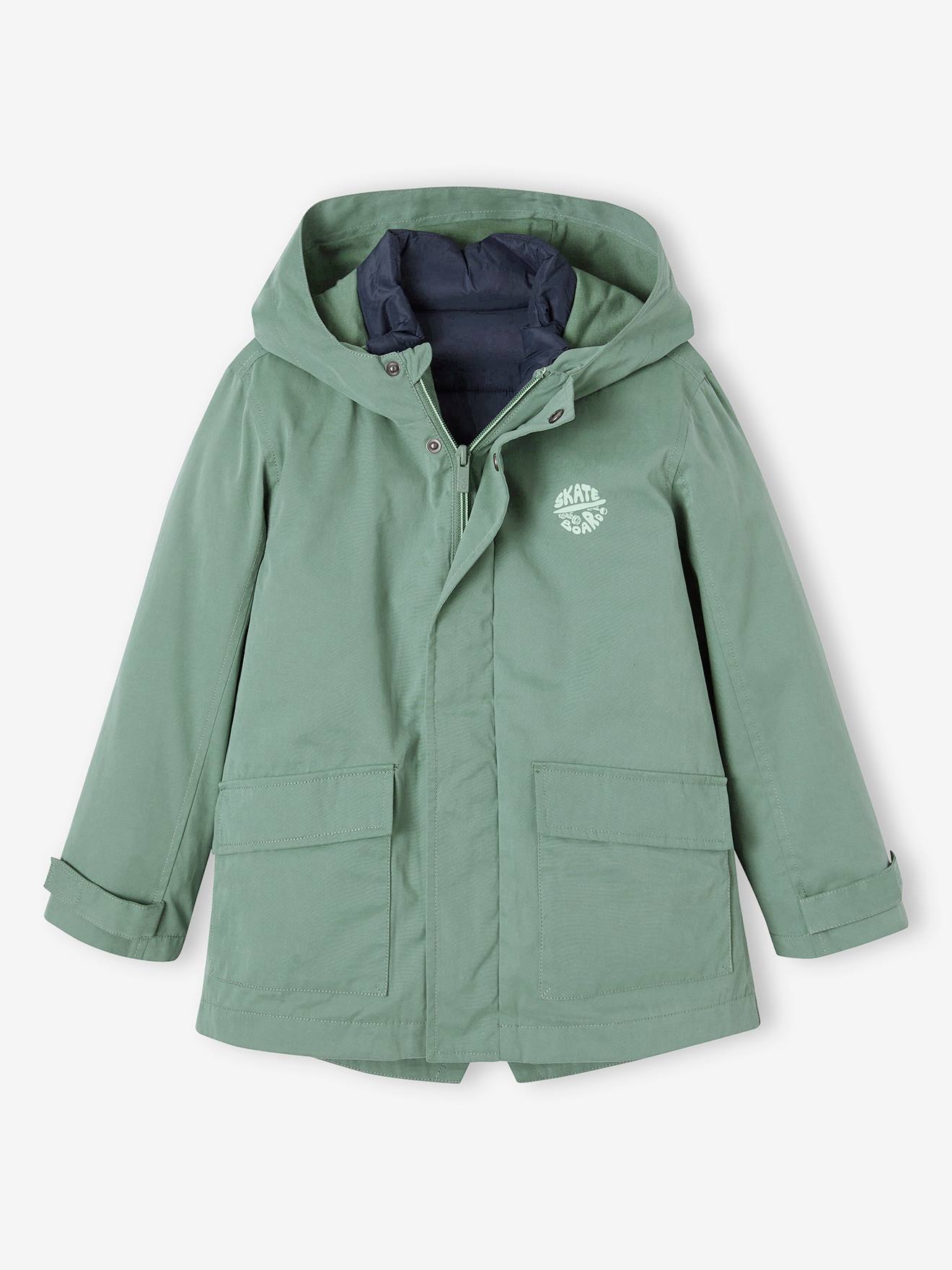 Vertbaudet Jongens 3-in-1 Parka Voor Het Tussenseizoen Met Uitneembaar Donsjack Zonder Mouwen Saliegroen