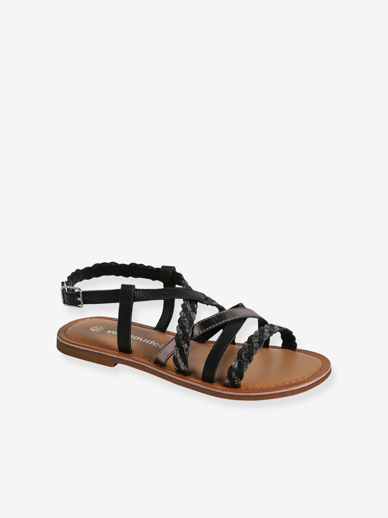 Vertbaudet Leren Sandalen Met Kruisbandjes Veel Zwart