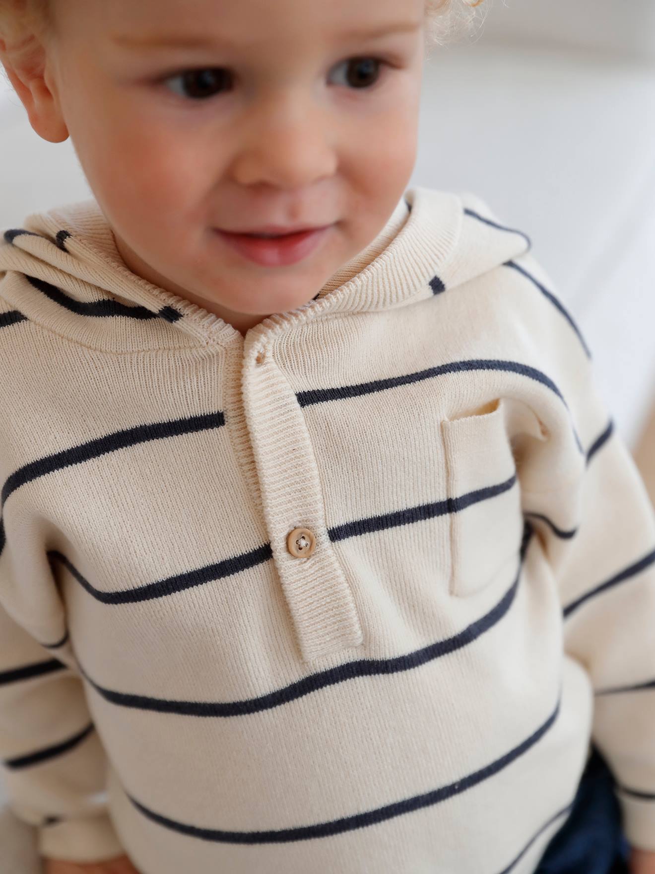 Vertbaudet Gestreepte Trui Met Capuchon Baby Ecru