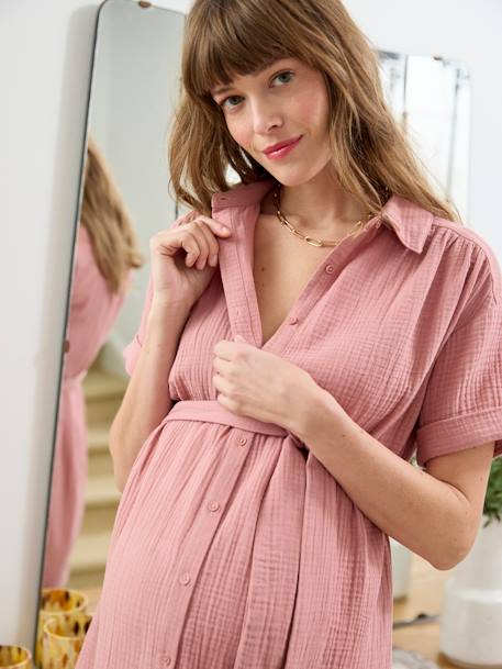 Robe-chemise courte gaze de coton grossesse et allaitement bleu électrique+vieux rose - vertbaudet enfant 