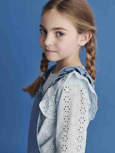 Blouse à volants en broderie anglaise fille bleu ciel+vert sauge - vertbaudet enfant 