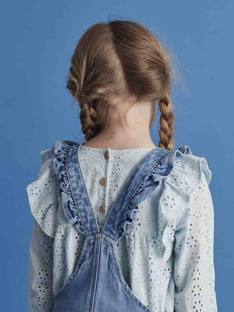 Blouse à volants en broderie anglaise fille bleu ciel+vert sauge - vertbaudet enfant 