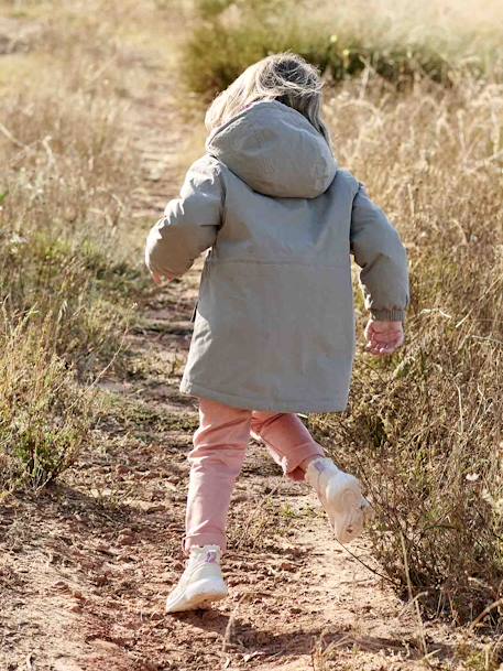 Parka à capuche 3 en 1 mi-saison fille avec coupe-vent amovible kaki+rose - vertbaudet enfant 