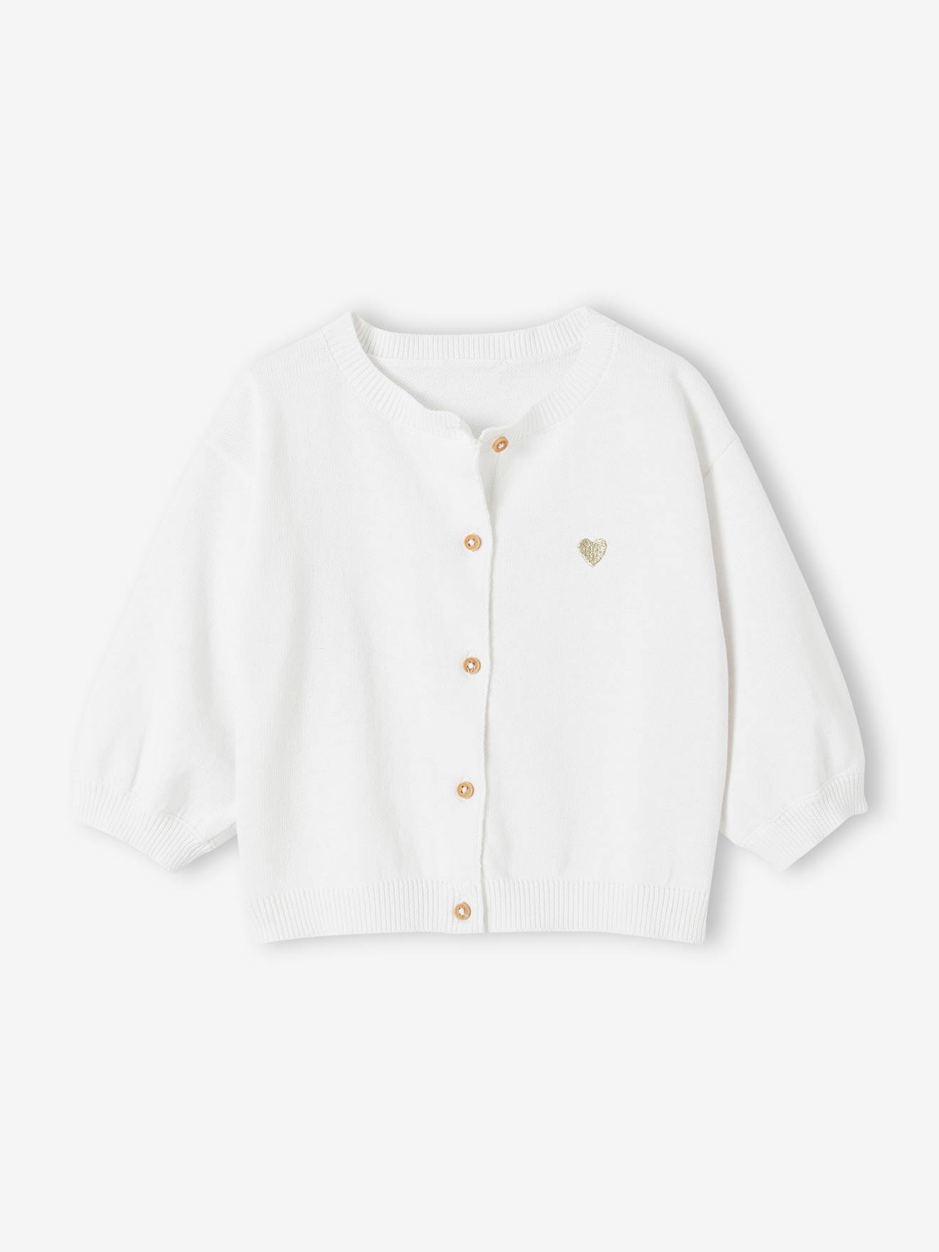Vertbaudet Basic Gebreid Babyvest Met Geborduurd Hartje Wit