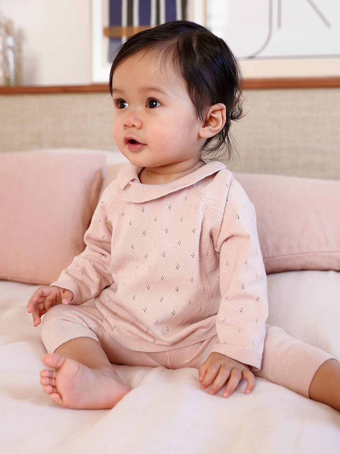 Vertbaudet Set Met Gebreide Babytrui Met Kraagje En Broek Nude