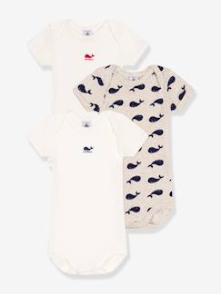 -Set van 3 rompertjes met korte mouwen en walvisprint PETIT BATEAU