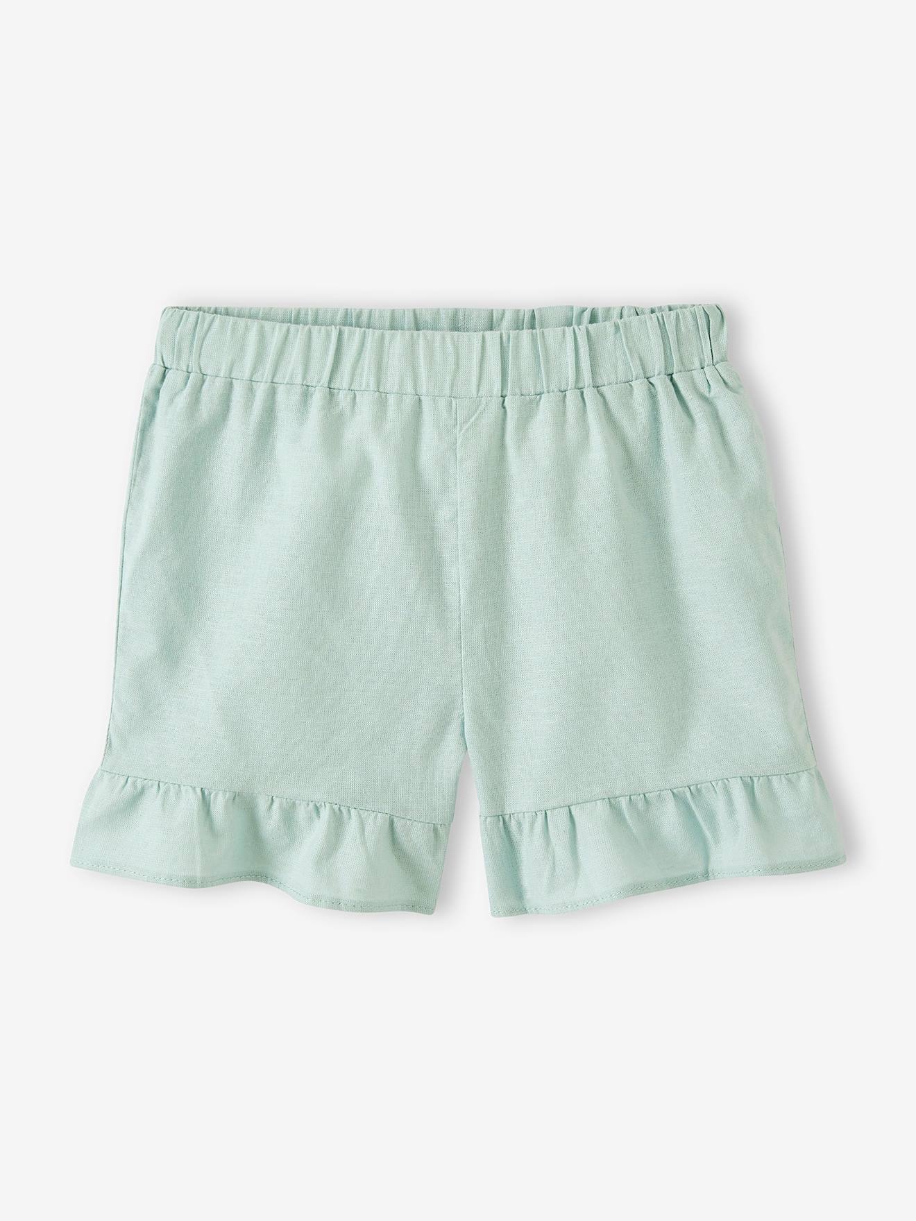 Vertbaudet Meisjesshort Met Ruches Blauwgroen