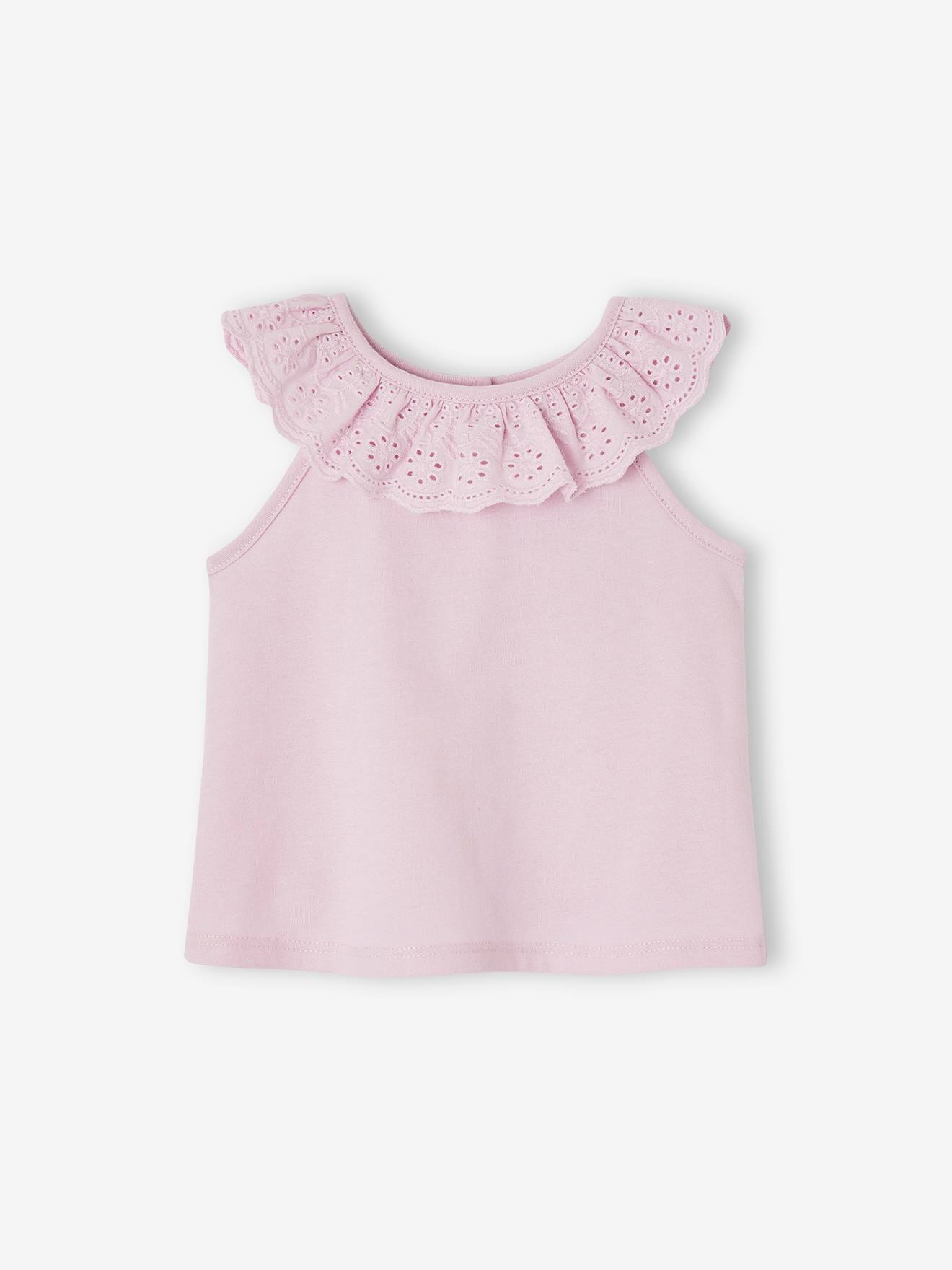 Vertbaudet Mouwloos Babyshirt Met Ruches Van Engels Borduurwerk Lila