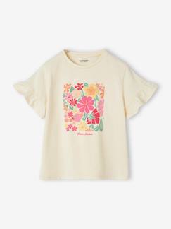 Meisje-T-shirt, souspull-Fantasieshirt met gehaakte bloemen en ruches op de mouwen voor meisjes