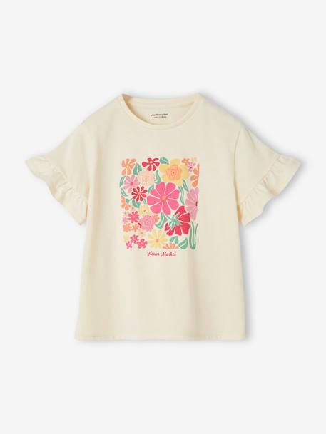 Fille-T-shirt, sous-pull-T-shirt-Tee-shirt fantaisie fleurs en cochet fille manches à volants