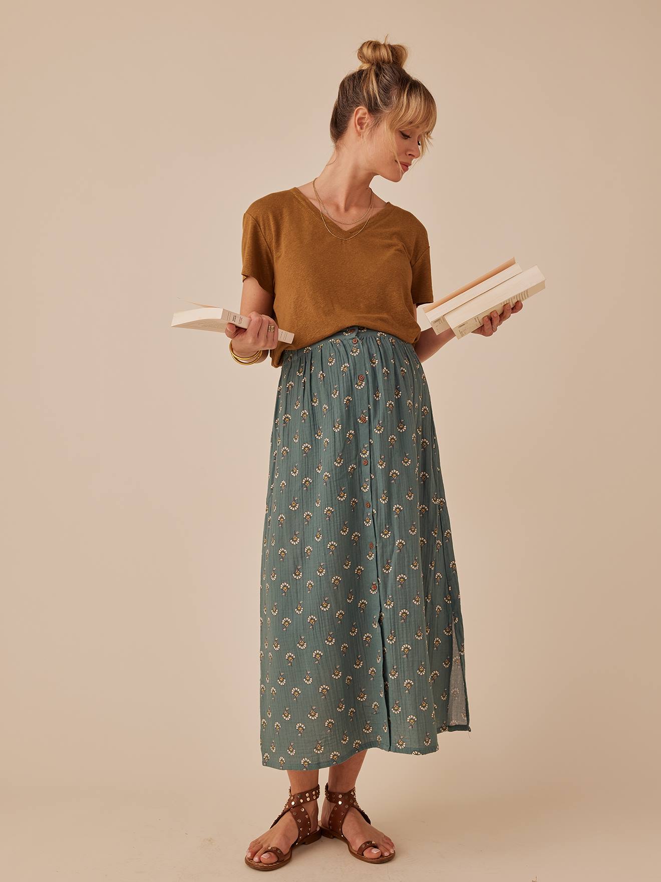 Lange Zwangerschapsrok Van Katoengaas Envie De Fraise Groen