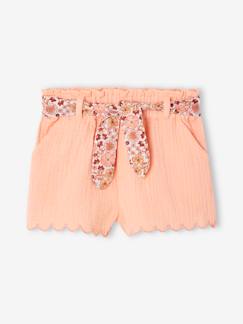 -Short bébé fille en gaze de coton ceinture imprimée