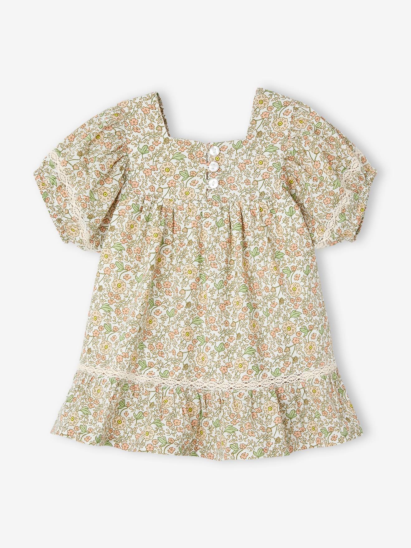Vertbaudet Gebloemde Babyjurk Met Kanten Details Vanille