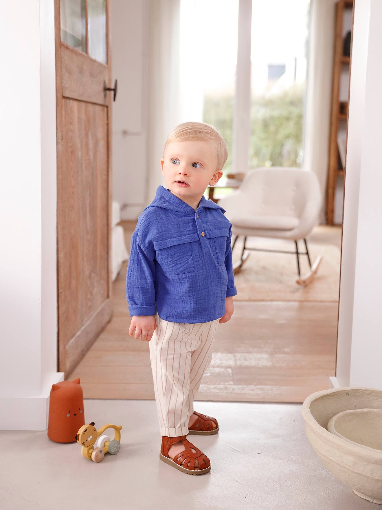 Vertbaudet Babyset Met Overhemd En Broek In Katoengaas Koningsblauw