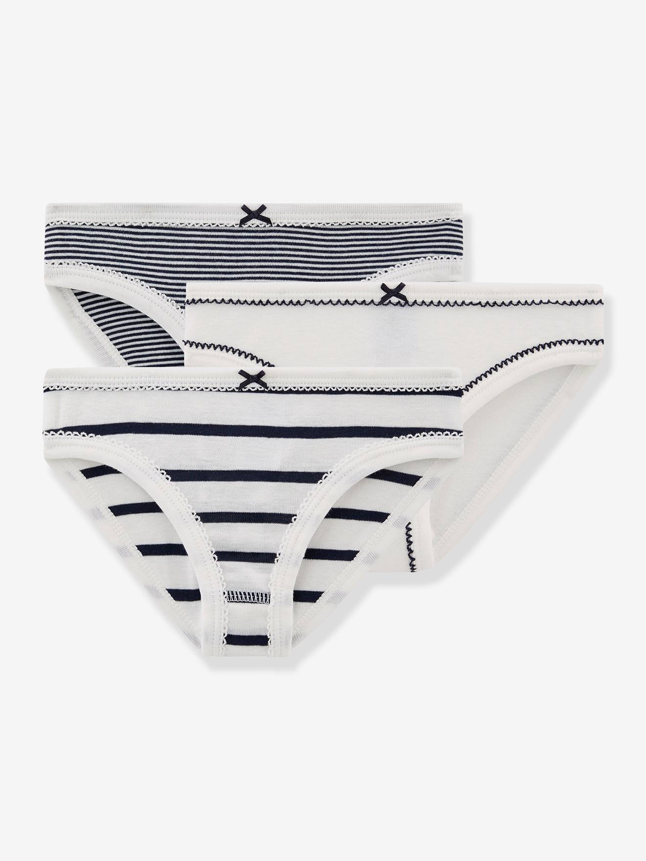 Set Van 3 Gestreepte Onderbroekjes Voor Kleine Meisjes Petit Bateau Wit