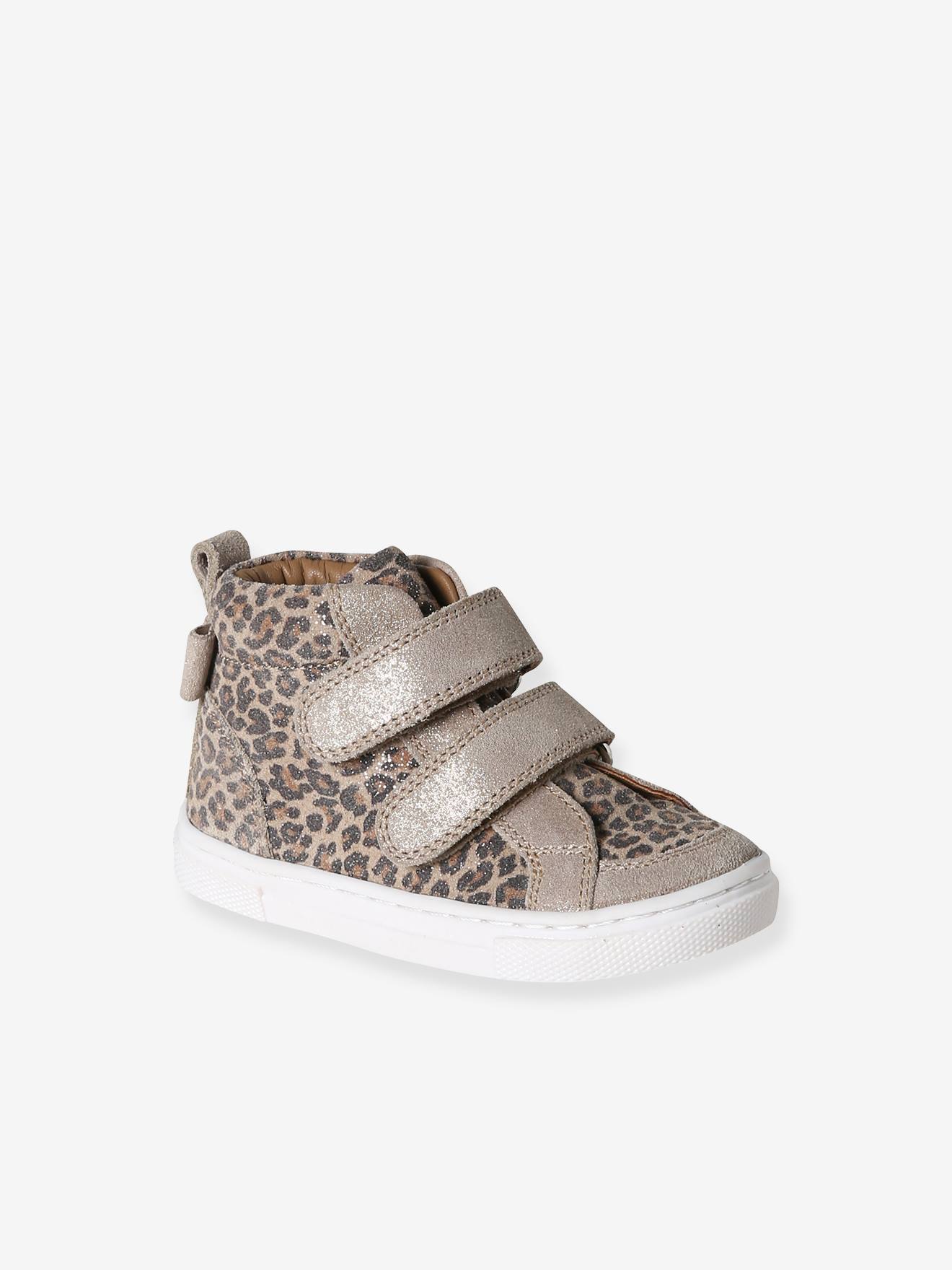 Vertbaudet Hoge Leren Sneakers Voor Baby Beige, Bedrukt