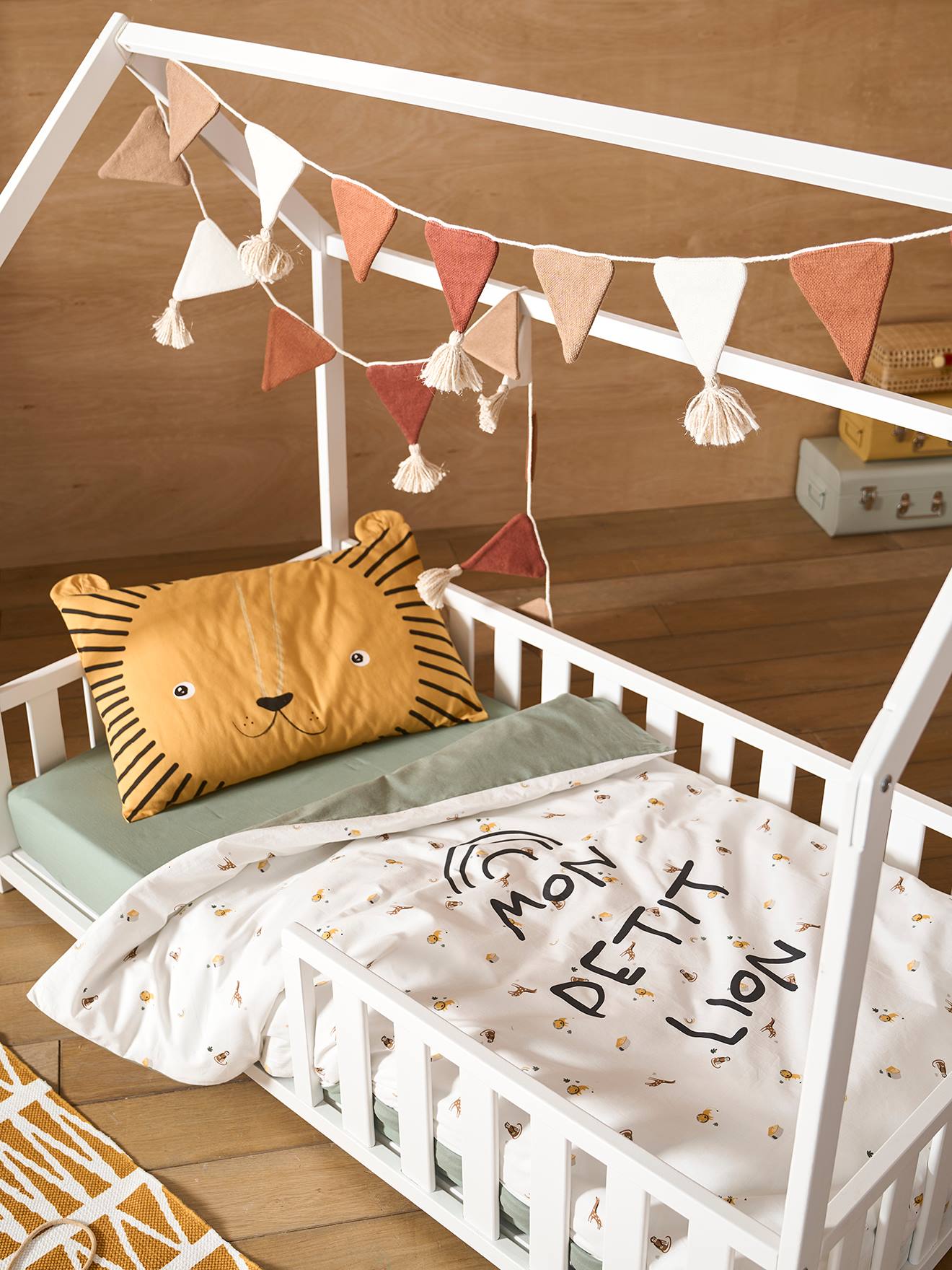 Vertbaudet Dekbed Baby Mon Petit Lion Ivoor Met Print / Groen