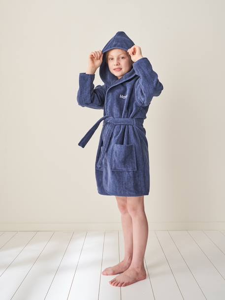 Fille-Peignoir de bain enfant uni avec coton recyclé, personnalisable