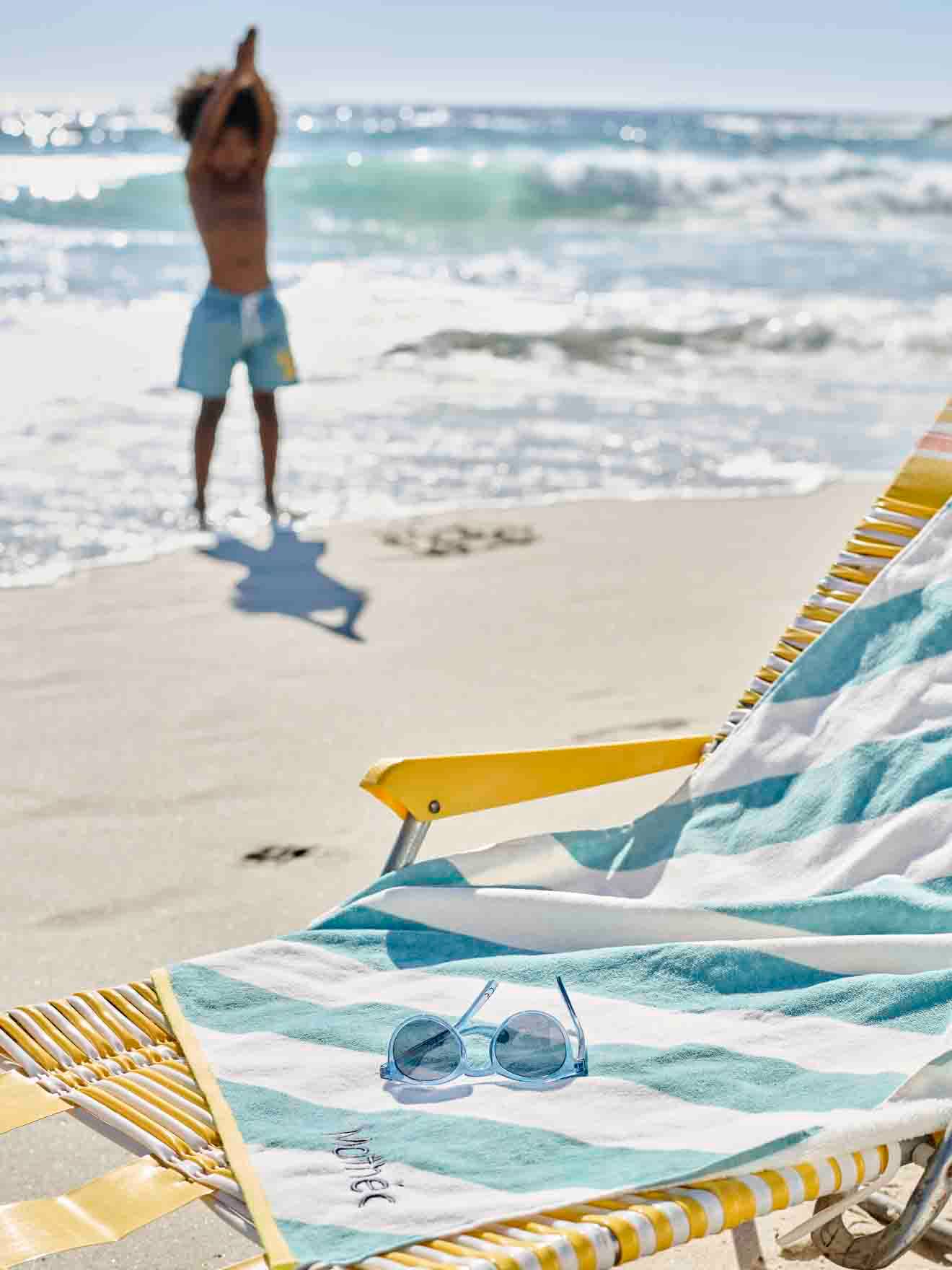 Vertbaudet Personaliseerbare Bad-/strandhanddoek, Met Gerecycled Katoen Blauw, Gestreept