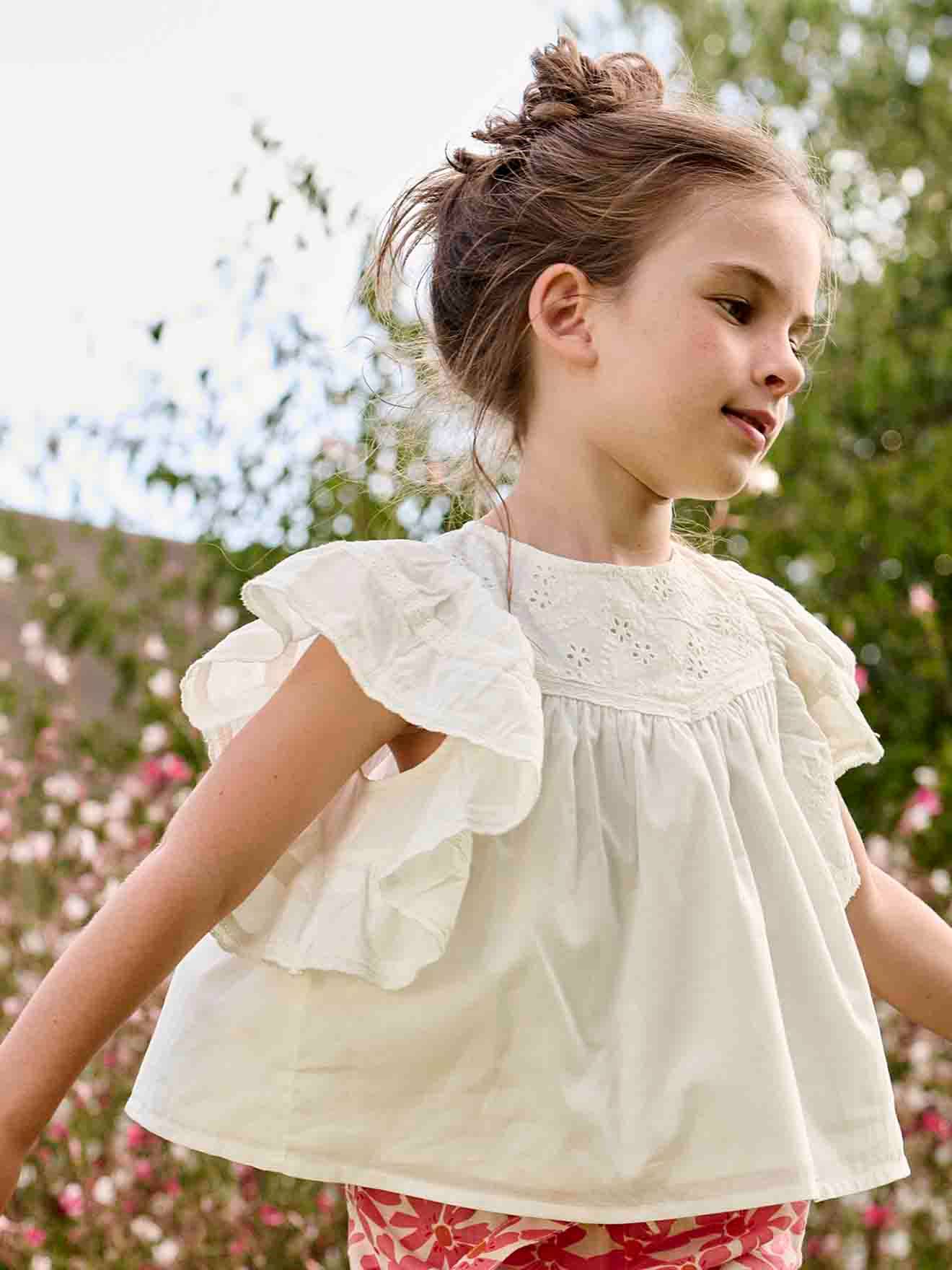 Vertbaudet Geborduurde Meisjesblouse Met Ruches Ecru