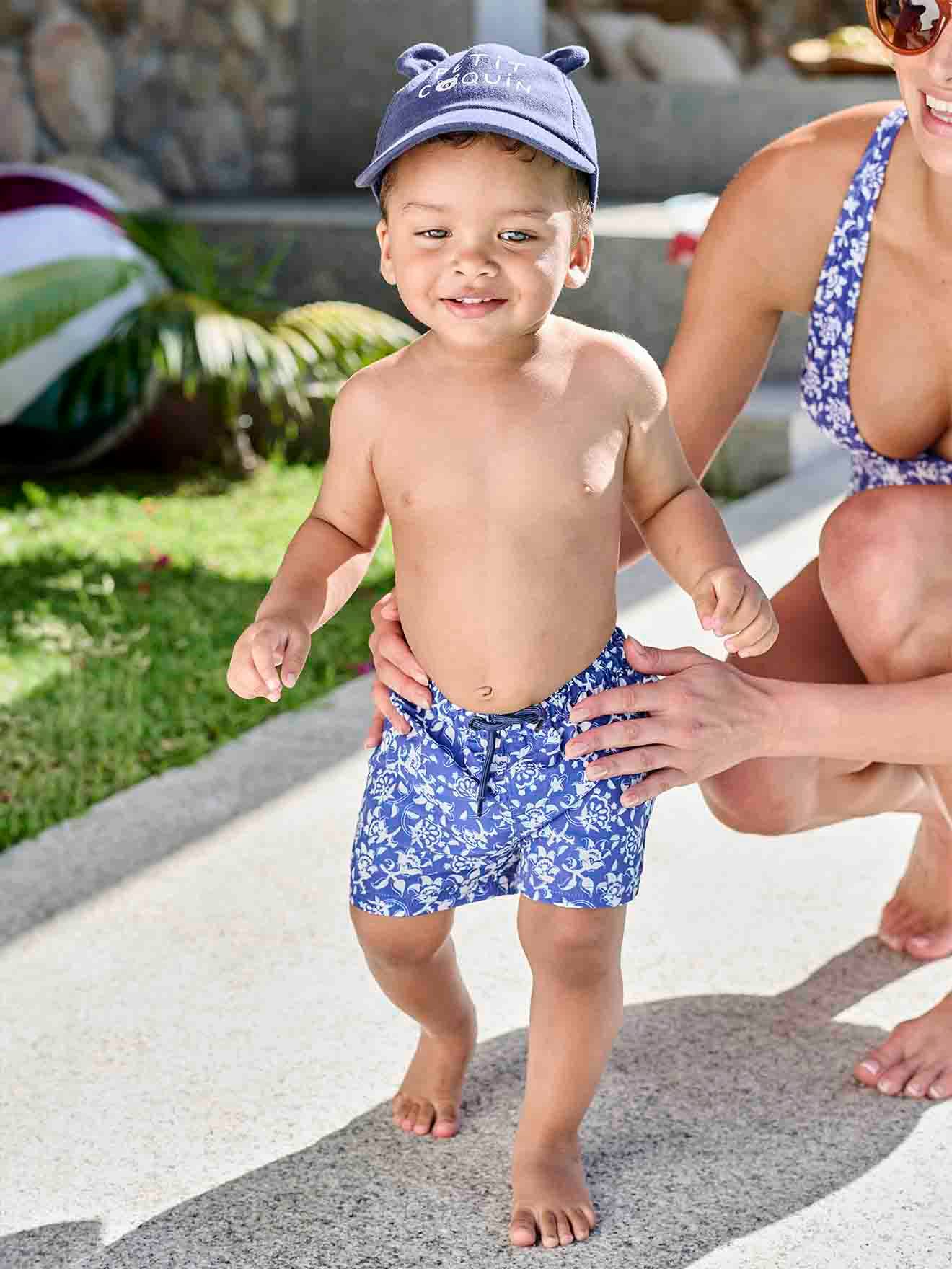 Vertbaudet Bedrukte Zwemshort Voor Babyjongens Met Bloemen Blauw, Bedrukt
