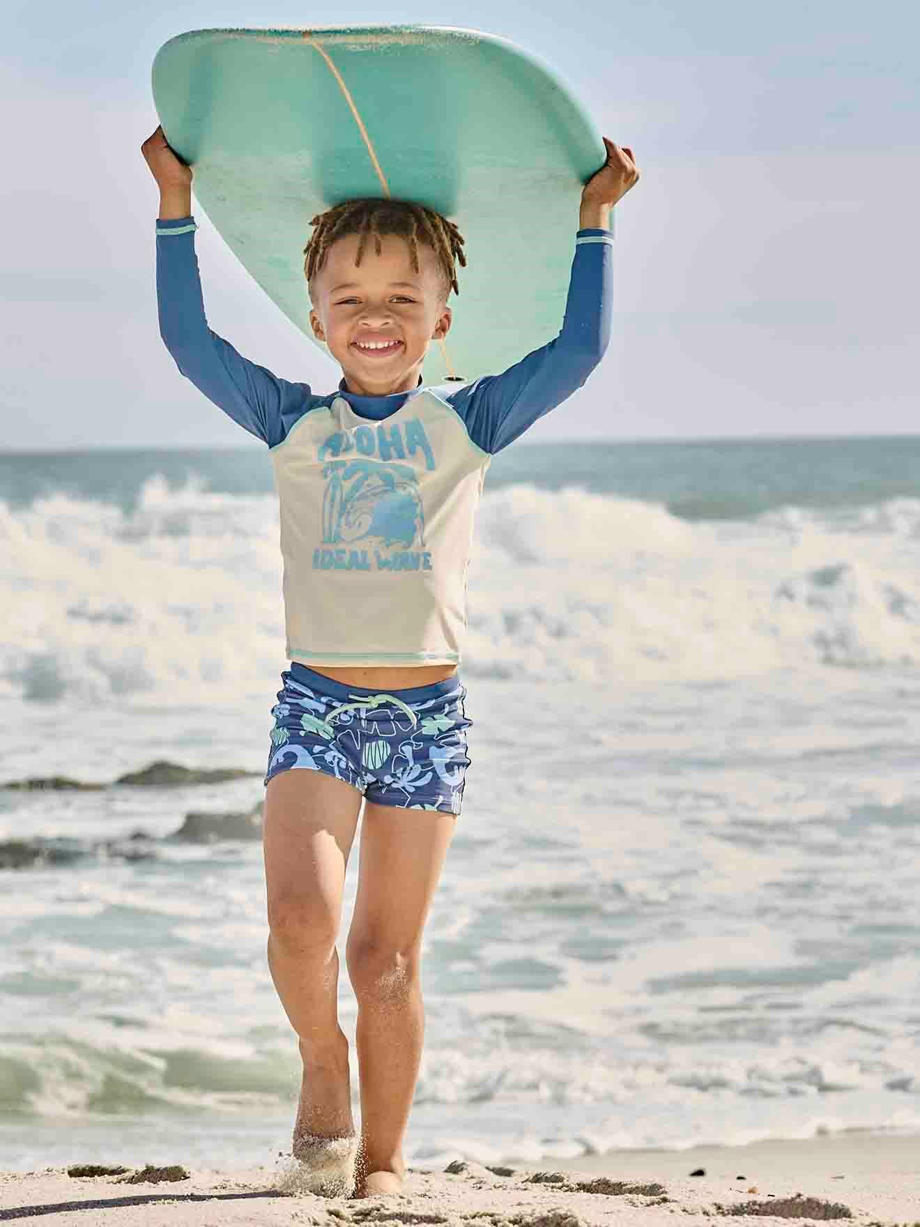 Vertbaudet Uv-bestendige Zwemset Met Zwemshirt + Boxershort Voor Jongens Blauw
