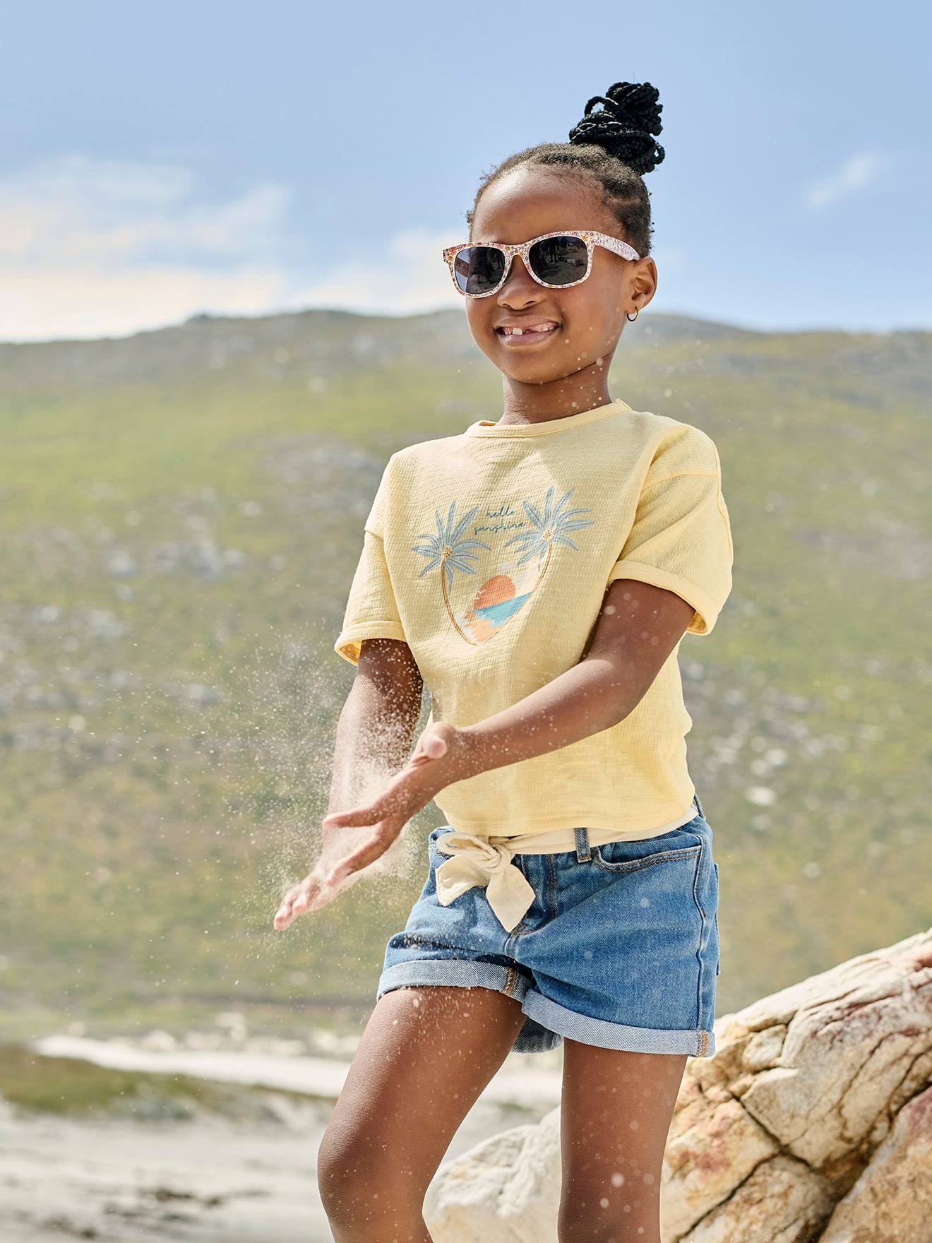 Vertbaudet Denim Meisjesshort In 'paperbag'-stijl Stone