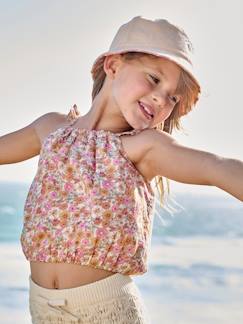 -'Cropped' meisjesblouse met bloemenprint en ruches op de bandjes