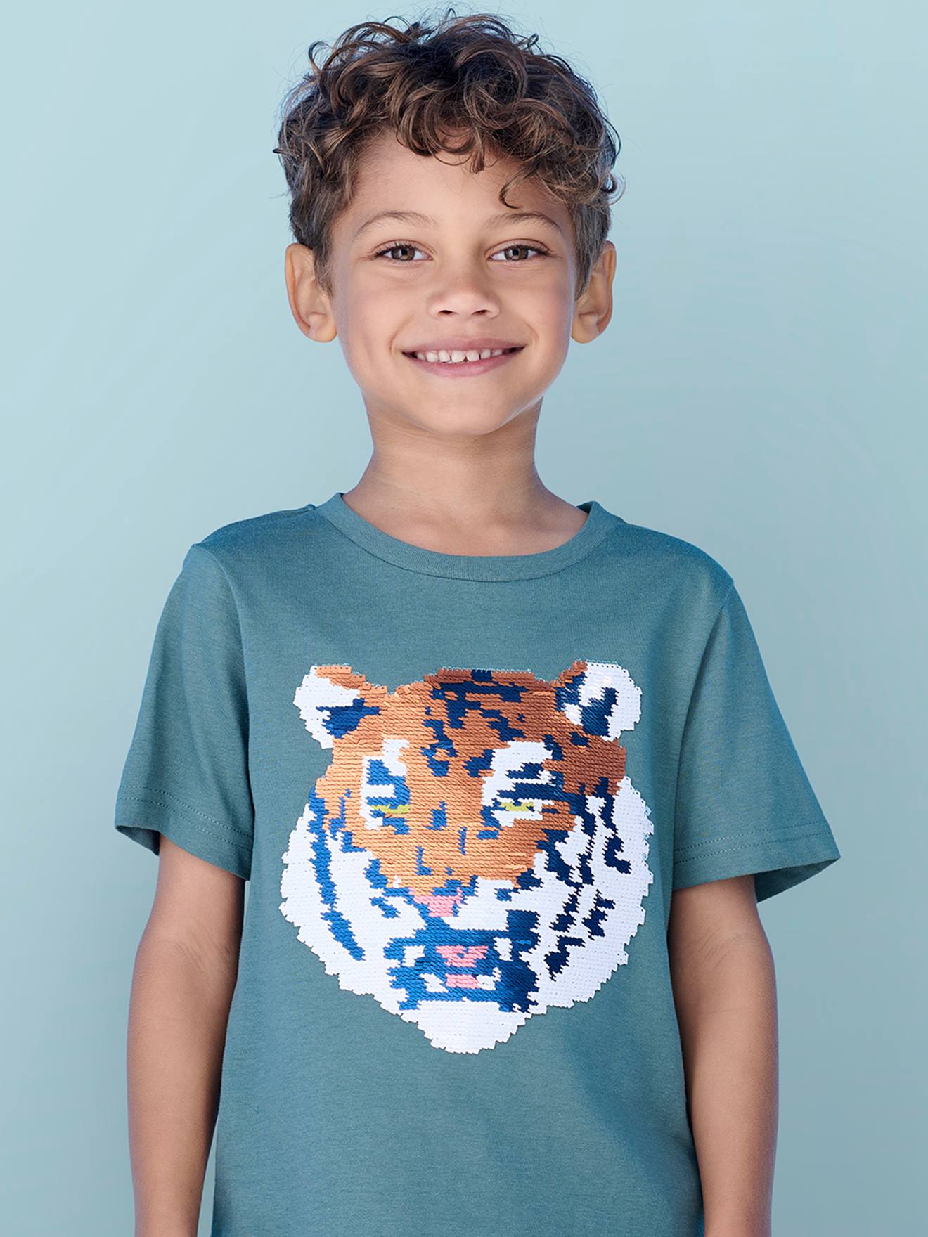 Vertbaudet Jongensshirt Met Motief In Omkeerbare Pailletten Basics Blauwgroen