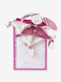 -Doudou carré 27 cm lapin cerise - DOUDOU ET COMPAGNIE