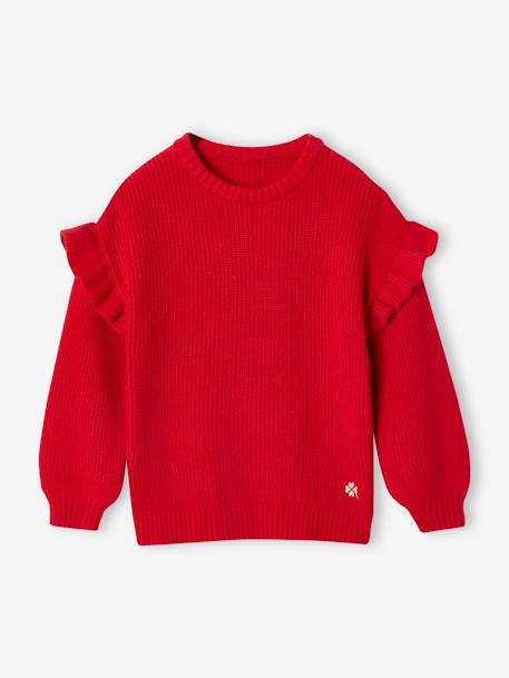 Pull manches volantées fille rouge+vanille+vert sauge - vertbaudet enfant 